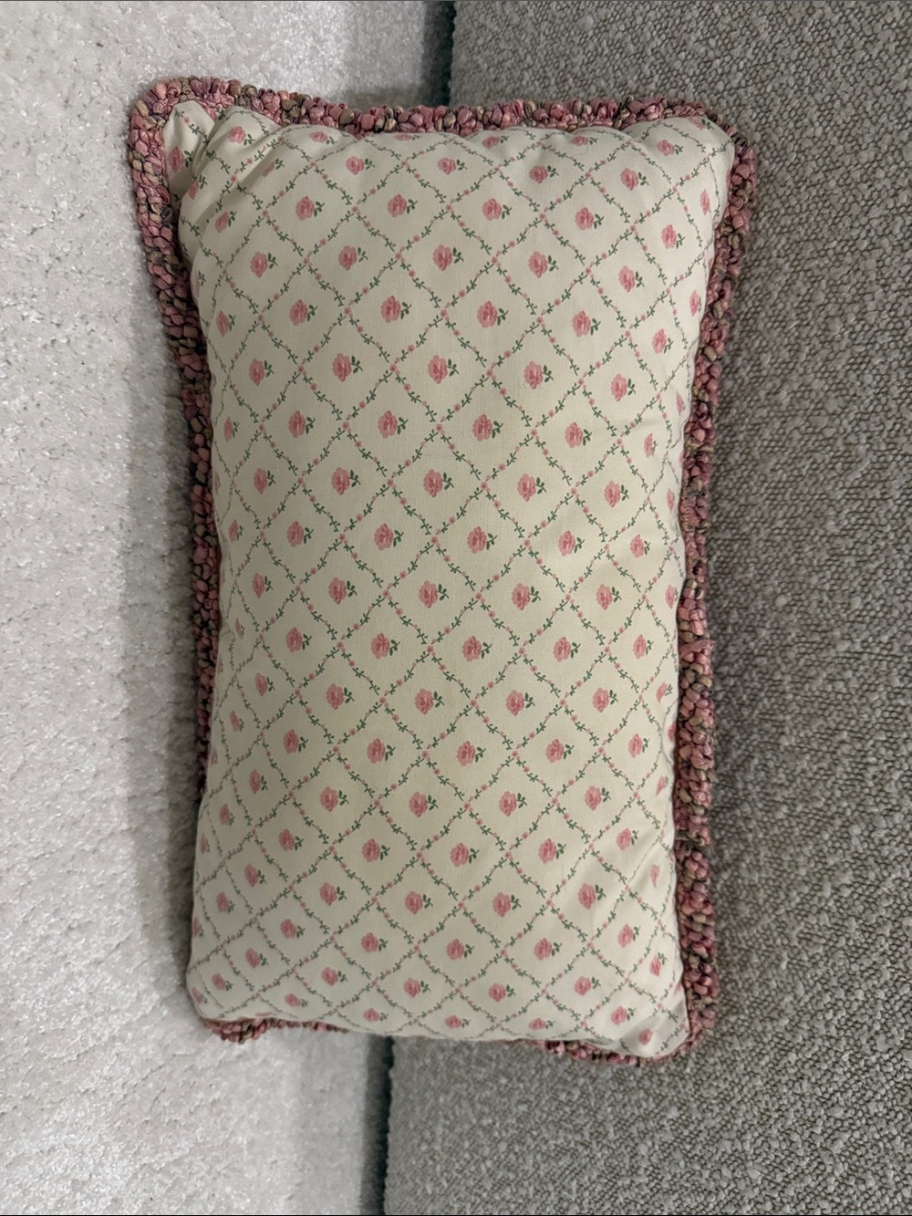 Floral Lattice Decorative Throw Pillow - Pink on Cream - Unbranded
